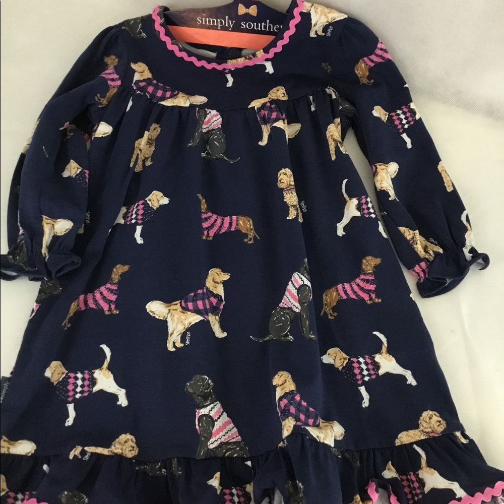 Simply Southern Toddler Dress NWT 12-18 Month Navy with various Dog prints